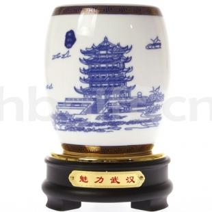 湖北文化禮品 黃鶴樓青花筆筒 武漢紀念禮品