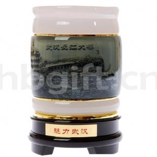 湖北特色文化禮品 玉石浮雕筆筒 