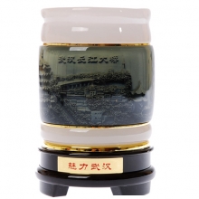 湖北特色文化禮品 玉石浮雕筆筒 