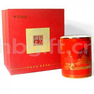 黃鶴樓特色文化禮品 送外地朋友 紅瓷筆筒