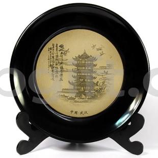 荊楚文化禮物 送朋友 送客戶(hù) 皮雕漆器工藝盤(pán)