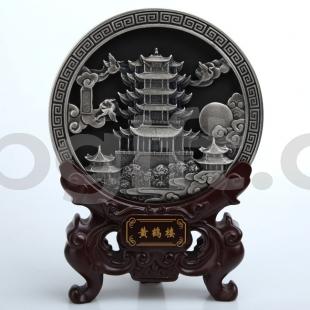 武漢禮品 黃鶴樓紀念品 黃鶴樓炭雕圓盤(pán)擺件
