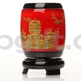 黃鶴樓工藝品 富貴紅沙金色黃鶴樓筆筒