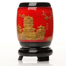 黃鶴樓工藝品 富貴紅沙金色黃鶴樓筆筒