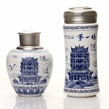 武漢黃鶴樓青花瓷紀念品兩件套