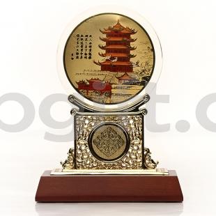 黃鶴樓雙龍水晶圓盤(pán) 武漢特色禮品擺件