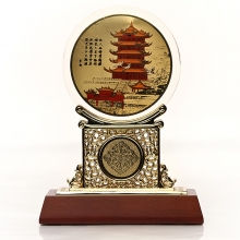黃鶴樓雙龍水晶圓盤(pán) 武漢特色禮品擺件
