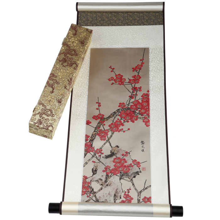 武漢禮物 代表武漢的紀念品 梅花織錦卷軸畫(huà)禮盒