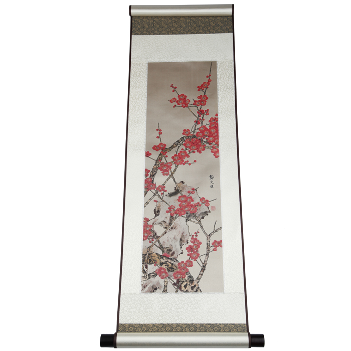 武漢禮物 代表武漢的紀念品 梅花織錦卷軸畫(huà)禮盒