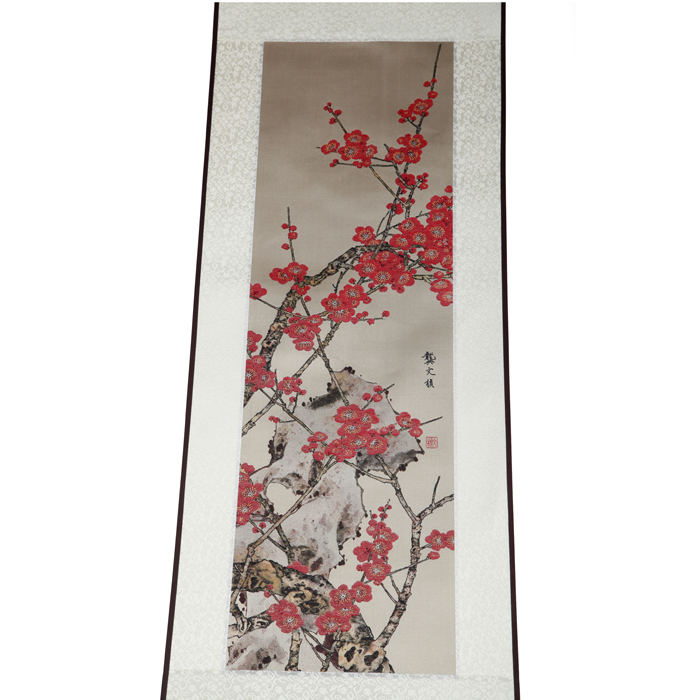 武漢禮物 代表武漢的紀念品 梅花織錦卷軸畫(huà)禮盒