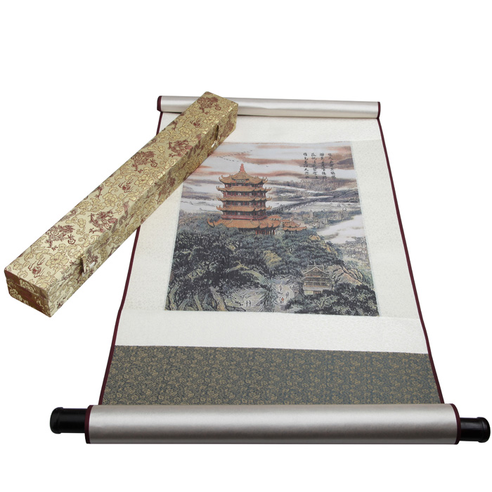 武漢禮物 代表武漢特色的黃鶴樓織錦掛軸畫(huà)