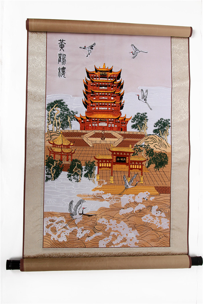 武漢漢繡 任本榮漢繡作品 黃鶴樓白底黃鶴樓