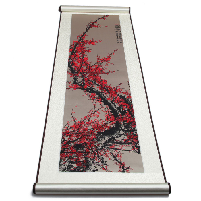 代表武漢的紀念品 武漢市花 梅花織錦掛軸畫(huà)