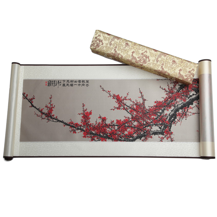 代表武漢的紀念品 武漢市花 梅花織錦掛軸畫(huà)
