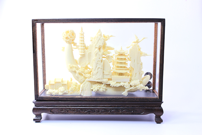 武漢紀念品黃鶴樓骨雕高檔工藝品