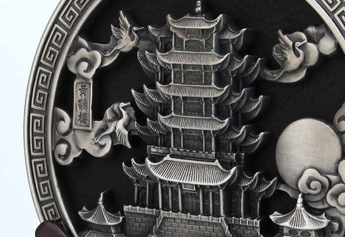 武漢禮品 黃鶴樓紀念品 黃鶴樓炭雕圓盤(pán)擺件