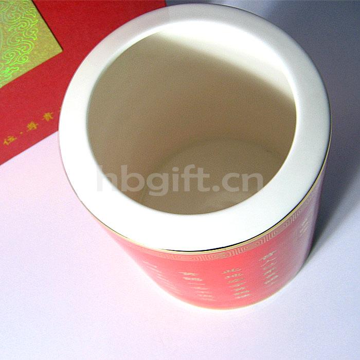 黃鶴樓文化禮品 送外地朋友 紅瓷筆筒
