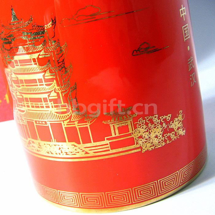 黃鶴樓特色文化禮品 黃鶴樓紀念品 紅瓷筆筒