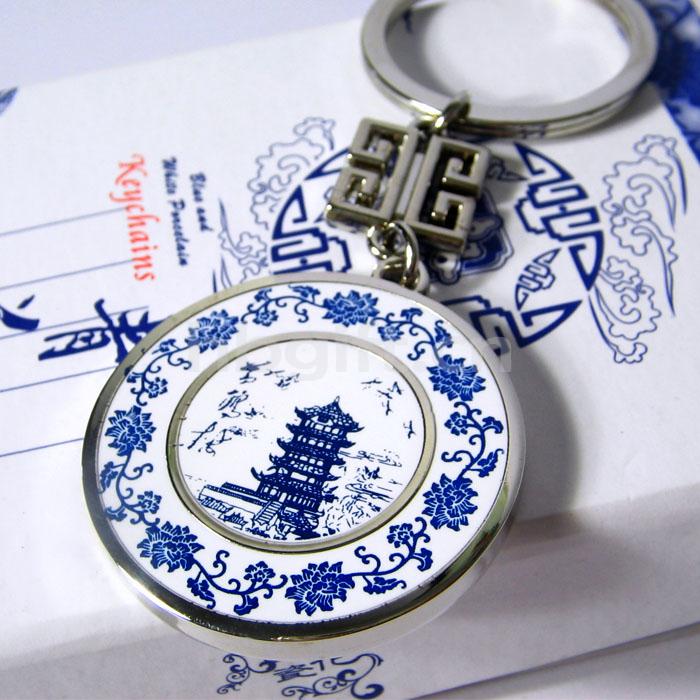 武漢小禮品 黃鶴樓紀念品 青花瓷鑰匙扣