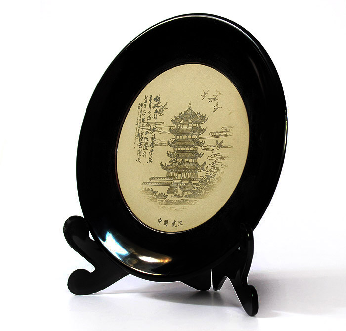 荊楚文化禮物 送朋友 送客戶(hù) 皮雕漆器工藝盤(pán)