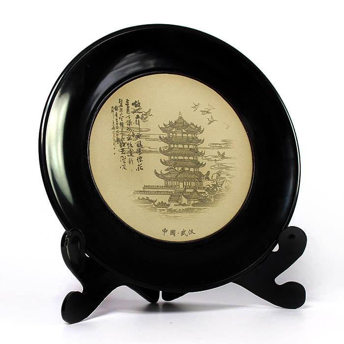 荊楚文化禮物 送朋友 送客戶(hù) 皮雕漆器工藝盤(pán)