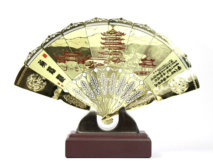 武漢文化禮品 送領(lǐng)導 送老外 黃鶴樓金扇工藝品