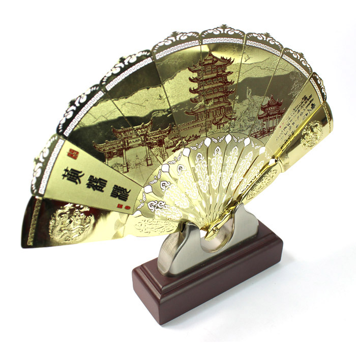 武漢文化禮品 送領(lǐng)導 送老外 黃鶴樓金扇工藝品
