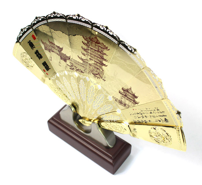武漢文化禮品 送領(lǐng)導 送老外 黃鶴樓金扇工藝品
